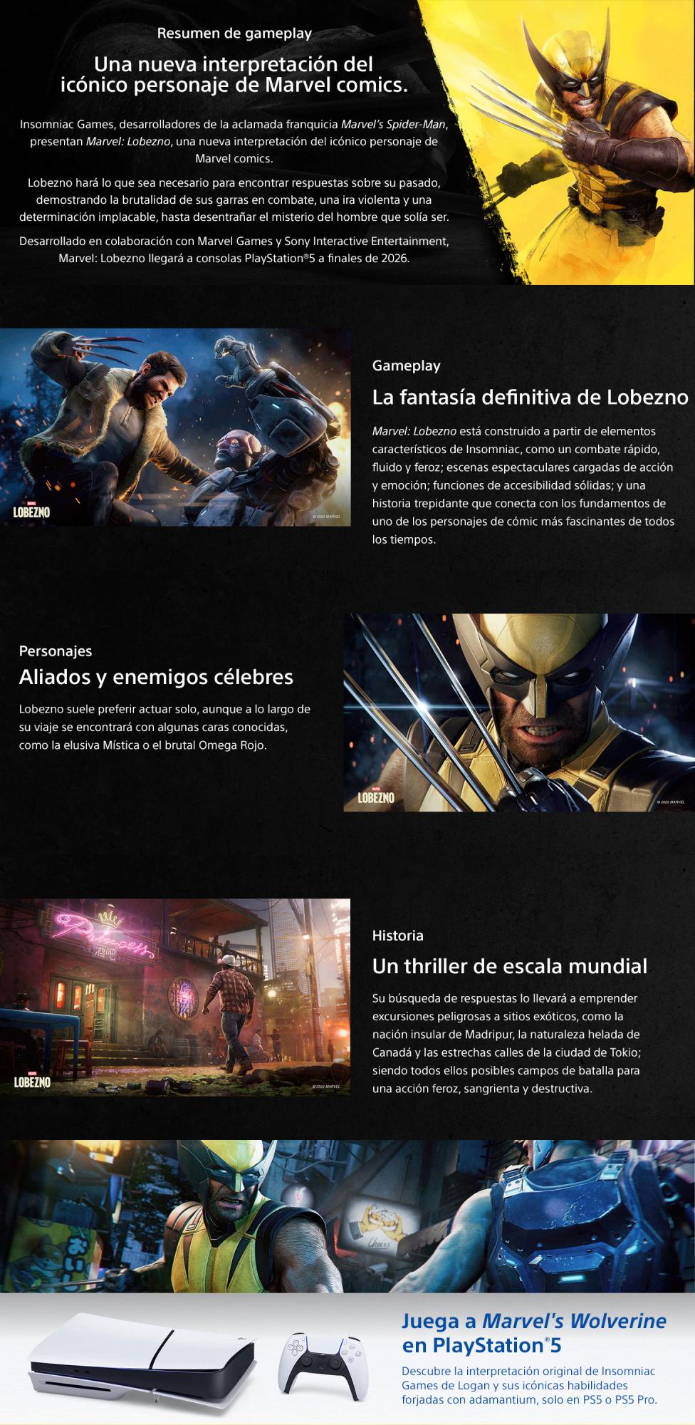 Características JUEGO PS5 MARVEL LOBEZNO