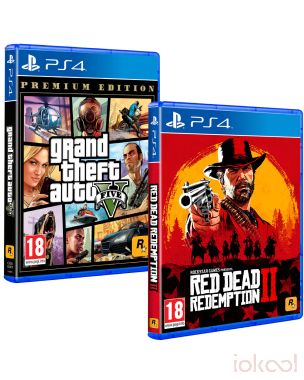Carátulas 3D de Pack 2 Juegos PS4 - GTA V (Premium Ed.) + Red Dead Redemption 2