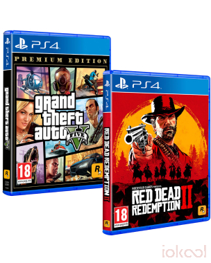 Carátulas 3D de Pack 2 Juegos PS4 - GTA V (Premium Ed.) + Red Dead Redemption 2