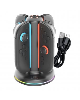 BLACKFIRE Soporte Quad Carga RGB LED 4 mandos JOY-CON 2 de SWITCH 2