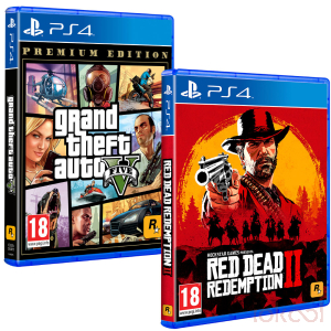 Carátulas 3D de Pack 2 Juegos PS4 - GTA V (Premium Ed.) + Red Dead Redemption 2